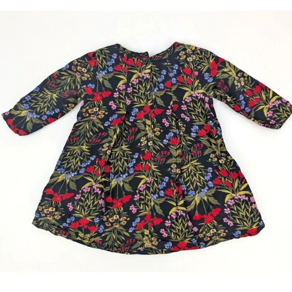 Old Navy Baby Dress Girl 3-6 M Black Floral Print 100% Cotton Ditzy